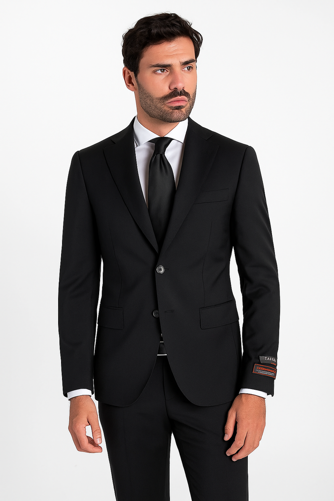 Novello Black, Modern Fit, Pure Wool Suit by Tiglio Luxe TIG1001
