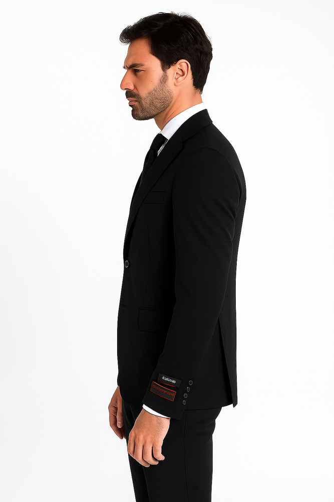 Novello Black, Modern Fit, Pure Wool Suit by Tiglio Luxe TIG1001