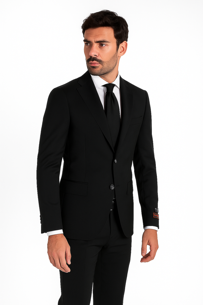 Novello Black, Modern Fit, Pure Wool Suit by Tiglio Luxe TIG1001