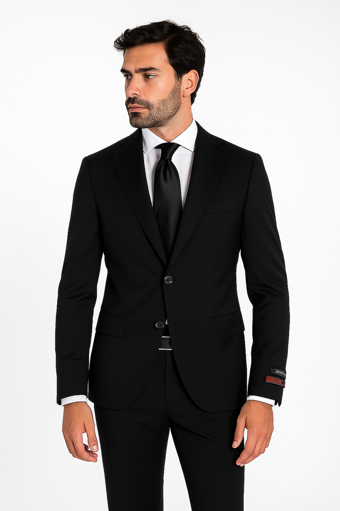 Novello Black, Modern Fit, Pure Wool Suit by Tiglio Luxe TIG1001