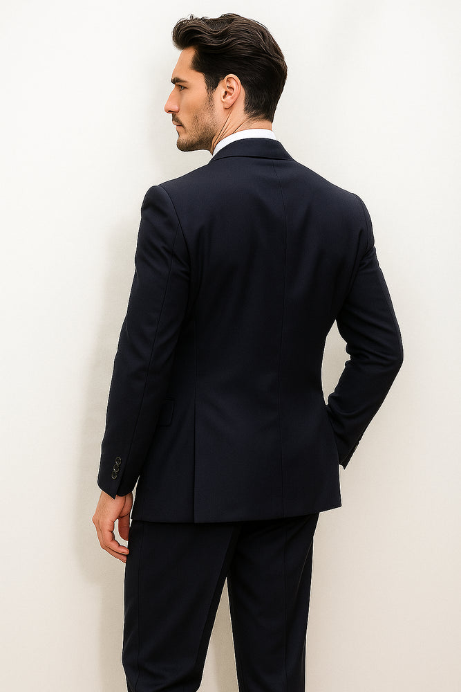 Tsk6 Darkest Dark Navy Blue Suit For Men Wool 3 Buttons Style premier quality italian fabric Men's Suits LIQUID NAVY BLUE