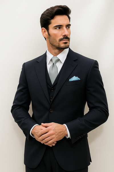Tsk6 Darkest Dark Navy Blue Suit For Men Wool 3 Buttons Style premier quality italian fabric Men's Suits LIQUID NAVY BLUE