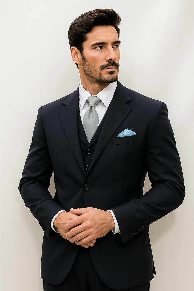 Tsk6 Darkest Dark Navy Blue Suit For Men Wool 3 Buttons Style premier quality italian fabric Men's Suits LIQUID NAVY BLUE