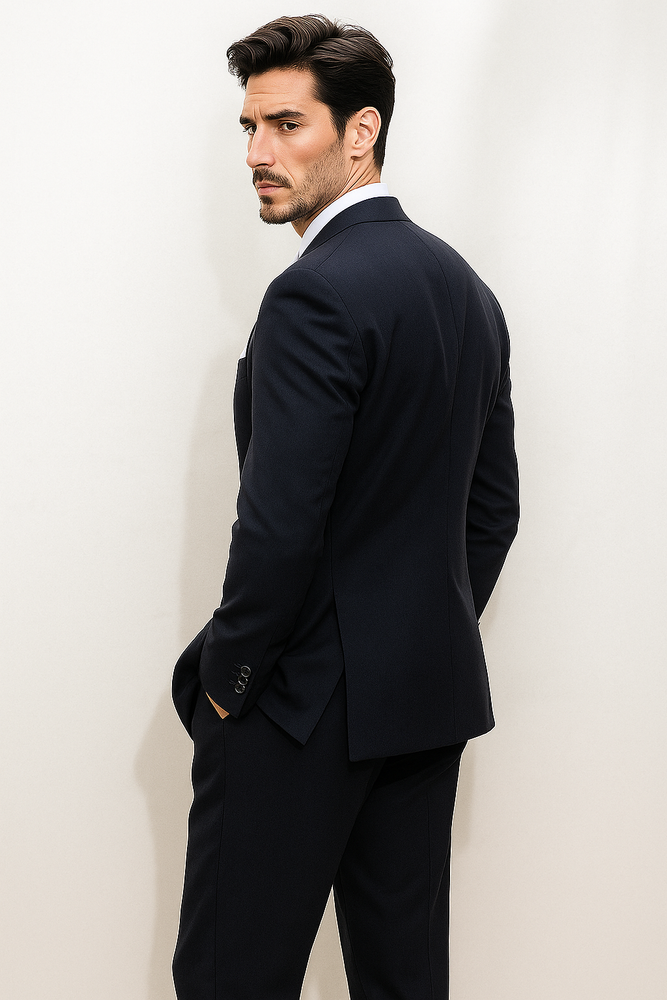 Tsk6 Darkest Dark Navy Blue Suit For Men Wool 3 Buttons Style premier quality italian fabric Men's Suits LIQUID NAVY BLUE