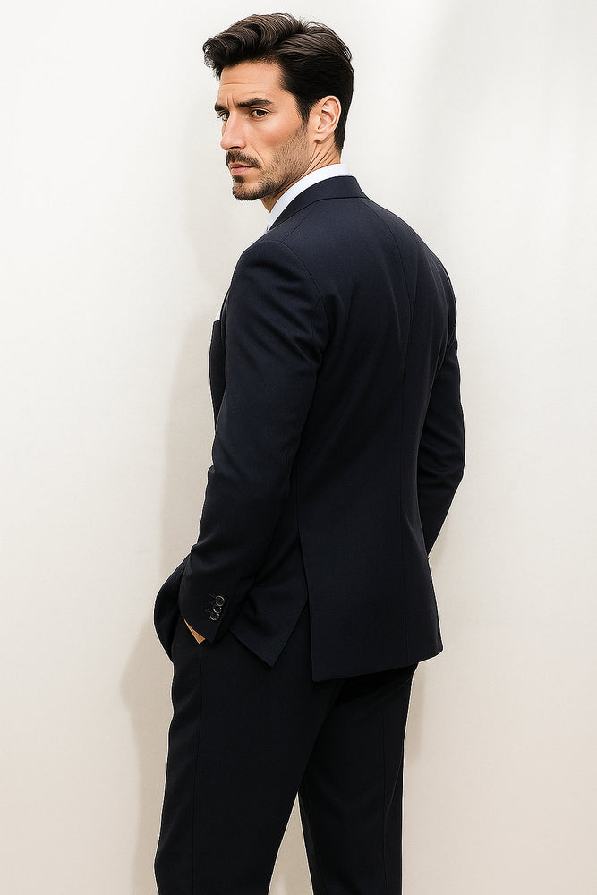 Tsk6 Darkest Dark Navy Blue Suit For Men Wool 3 Buttons Style premier quality italian fabric Men's Suits LIQUID NAVY BLUE