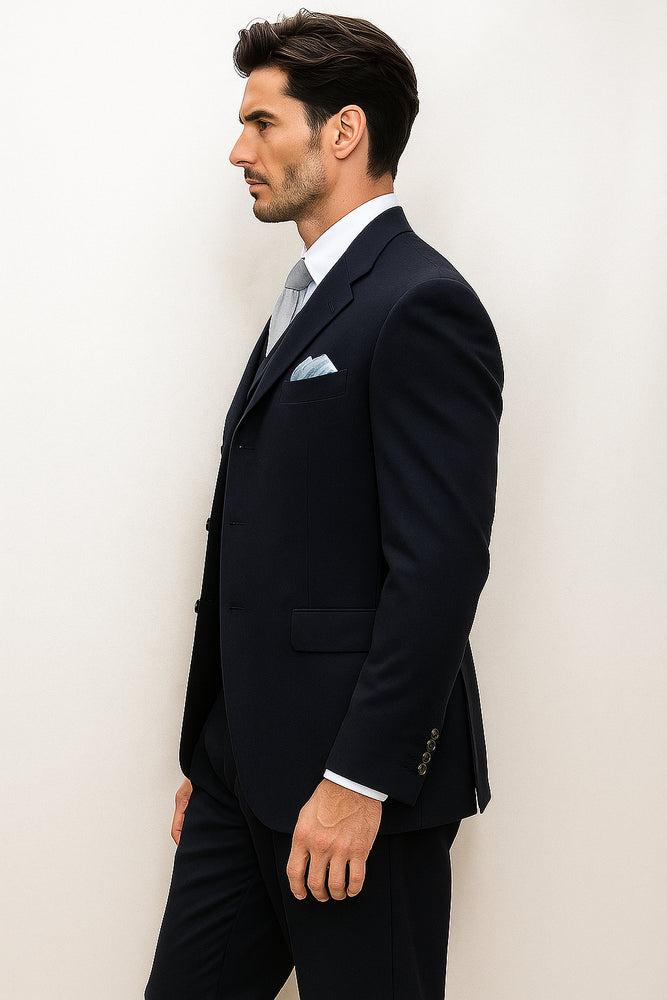 Tsk6 Darkest Dark Navy Blue Suit For Men Wool 3 Buttons Style premier quality italian fabric Men's Suits LIQUID NAVY BLUE