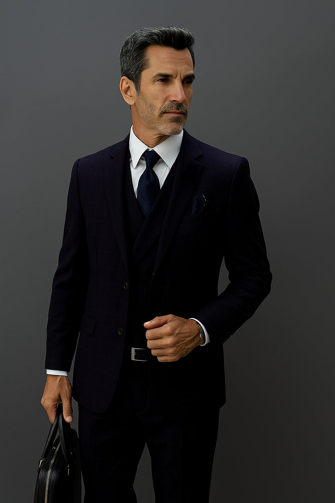 Navy Blue Plaid Suit - Blue Checkered Suit - Dark Blue Plaid Suit