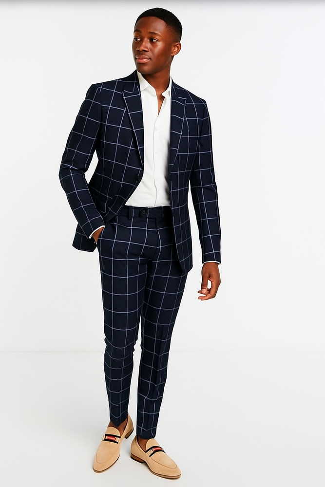 Navy Blue Plaid Suit - Blue Checkered Suit - Dark Blue Plaid Suit