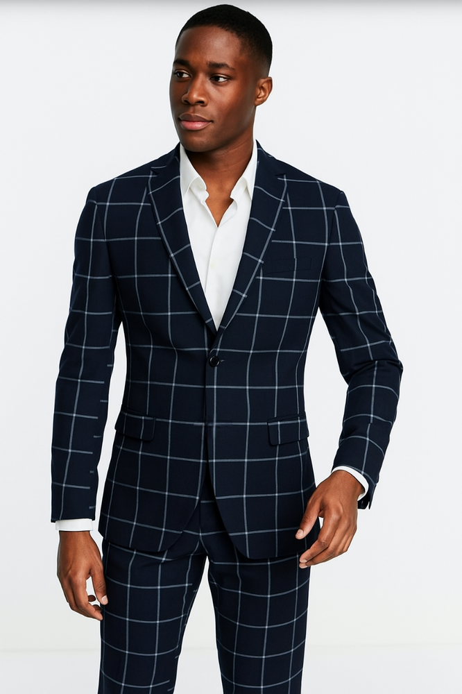 Navy Blue Plaid Suit - Blue Checkered Suit - Dark Blue Plaid Suit