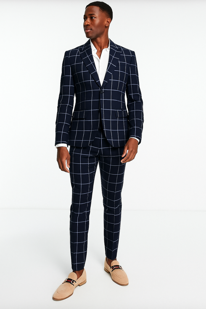 Navy Blue Plaid Suit - Blue Checkered Suit - Dark Blue Plaid Suit