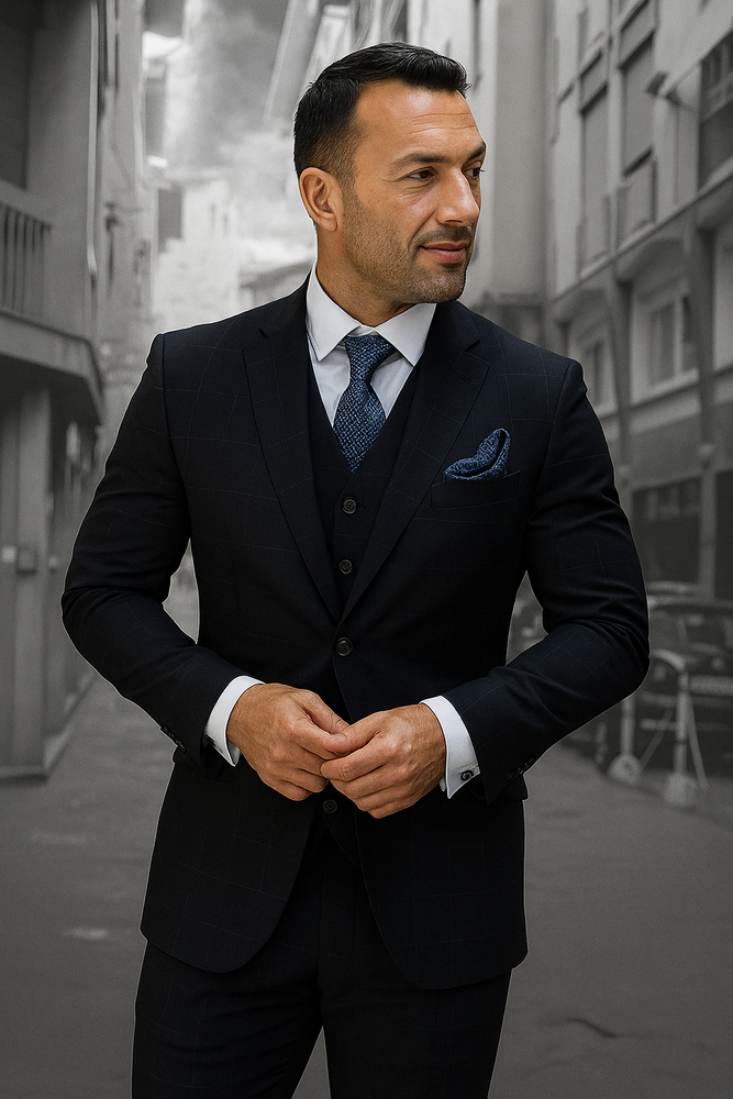 Navy Blue Plaid Suit - Blue Checkered Suit - Dark Blue Plaid Suit