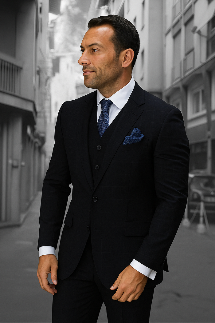 Navy Blue Plaid Suit - Blue Checkered Suit - Dark Blue Plaid Suit