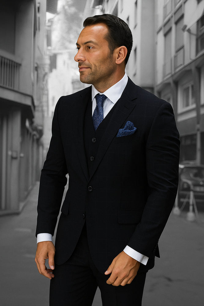 Navy Blue Plaid Suit - Blue Checkered Suit - Dark Blue Plaid Suit