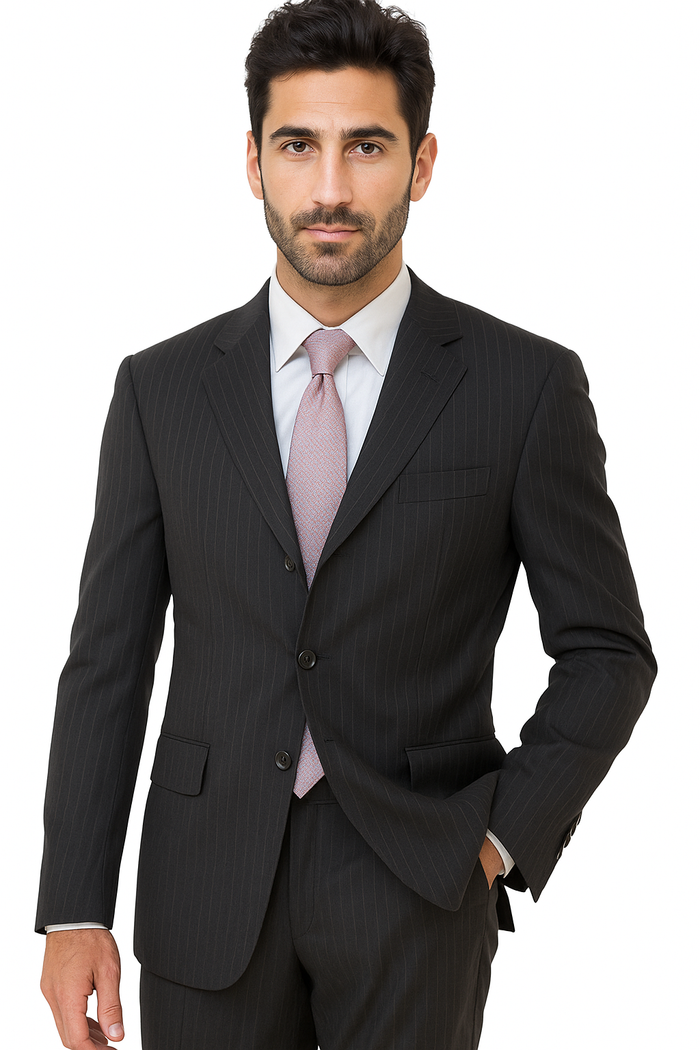 Alberto Nardoni black Stripe Three Buttons Style suit Wool suit Pleated pants