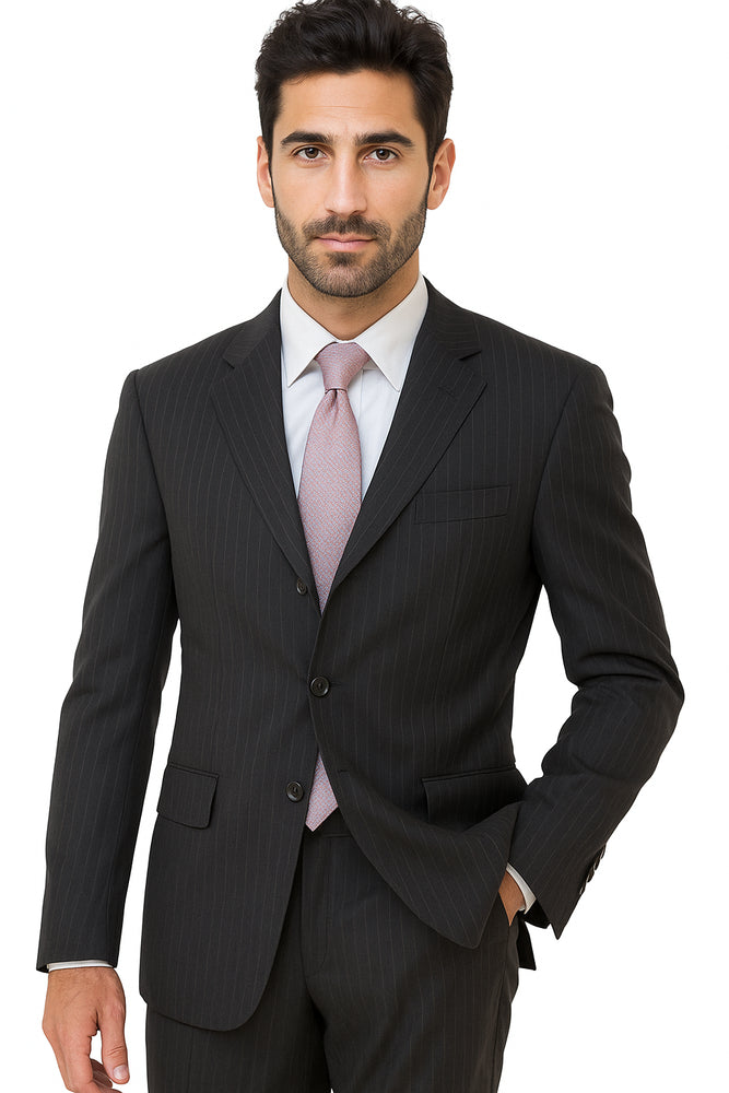 Alberto Nardoni black Stripe Three Buttons Style suit Wool suit Pleated pants