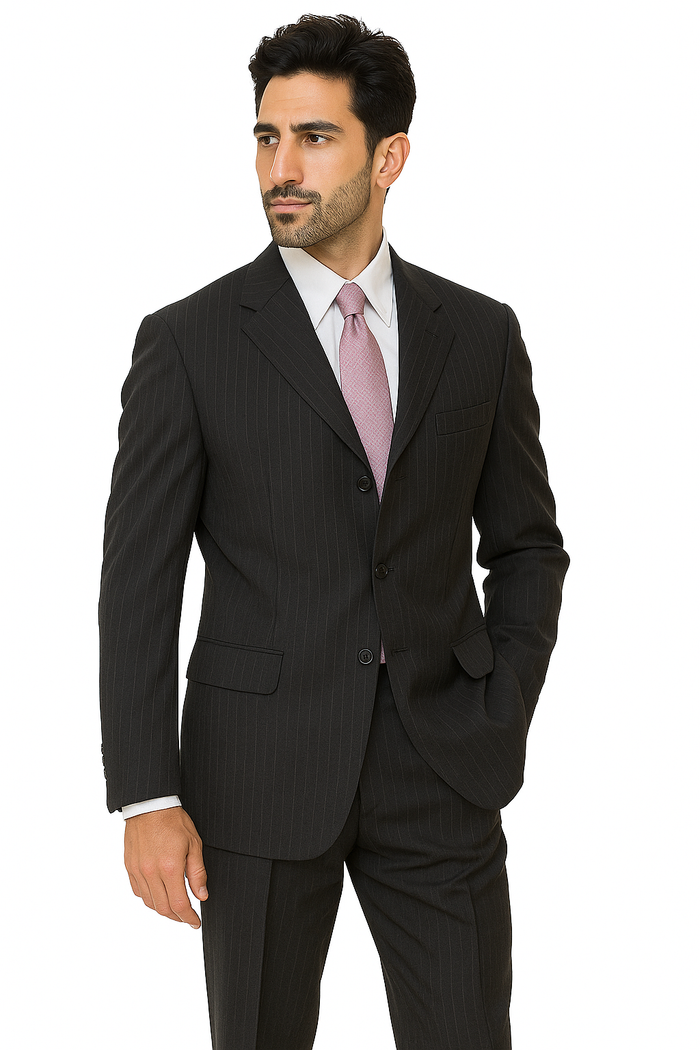 Alberto Nardoni black Stripe Three Buttons Style suit Wool suit Pleated pants