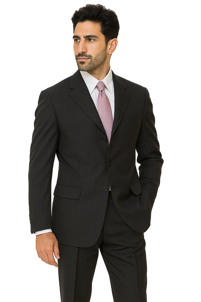 Alberto Nardoni black Stripe Three Buttons Style suit Wool suit Pleated pants