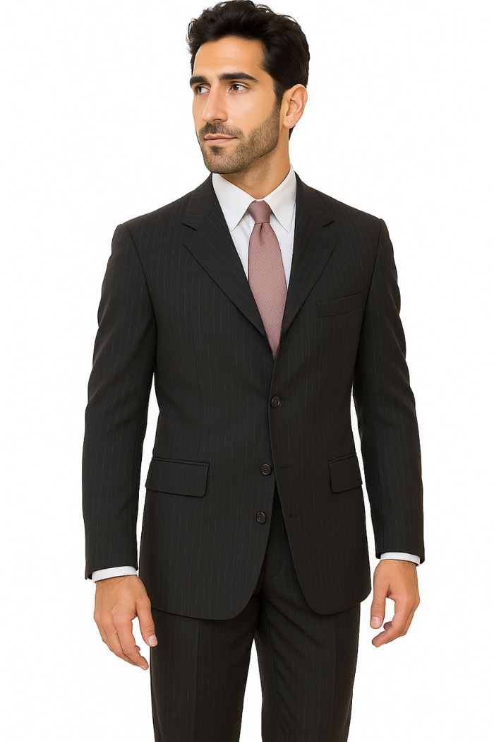 Alberto Nardoni black Stripe Three Buttons Style suit Wool suit Pleated pants