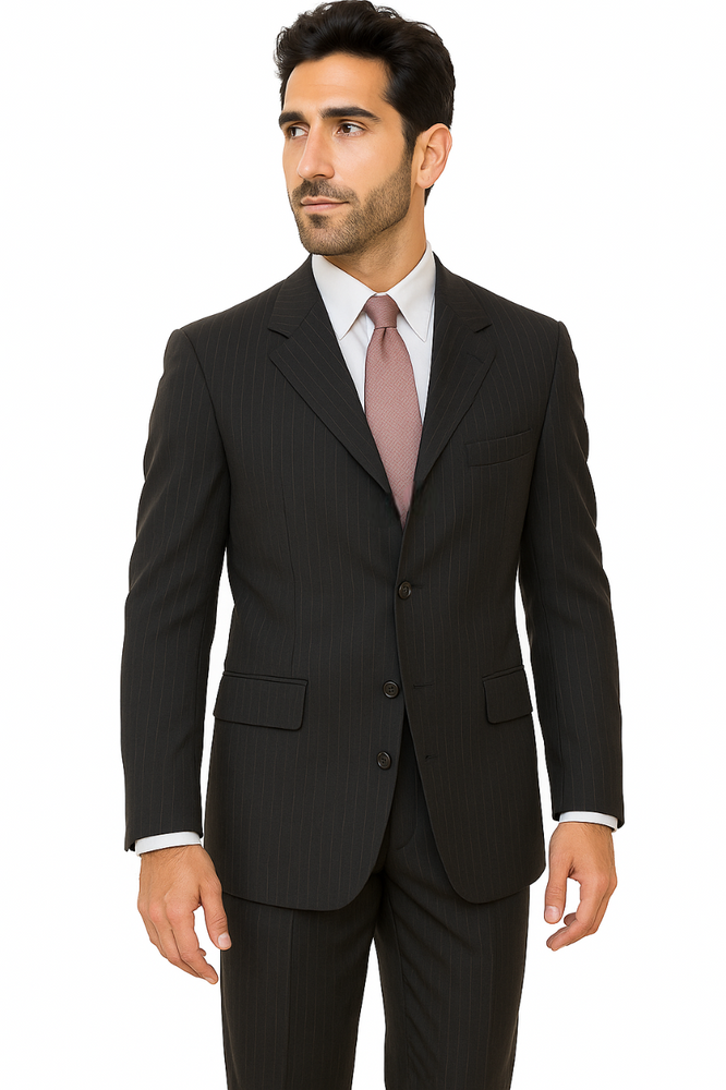 Alberto Nardoni black Stripe Three Buttons Style suit Wool suit Pleated pants