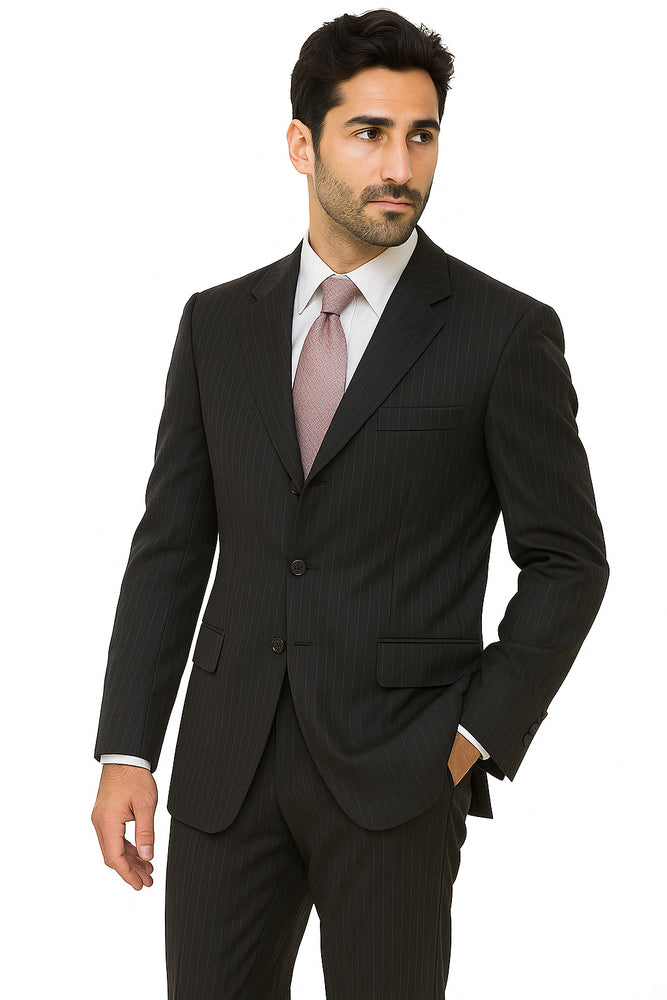 Alberto Nardoni black Stripe Three Buttons Style suit Wool suit Pleated pants