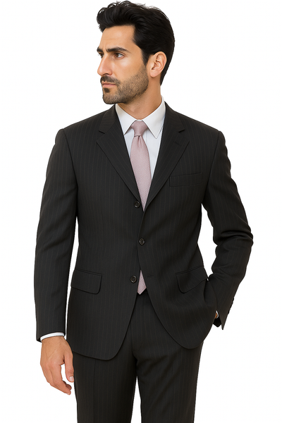 Alberto Nardoni black Stripe Three Buttons Style suit Wool suit Pleated pants