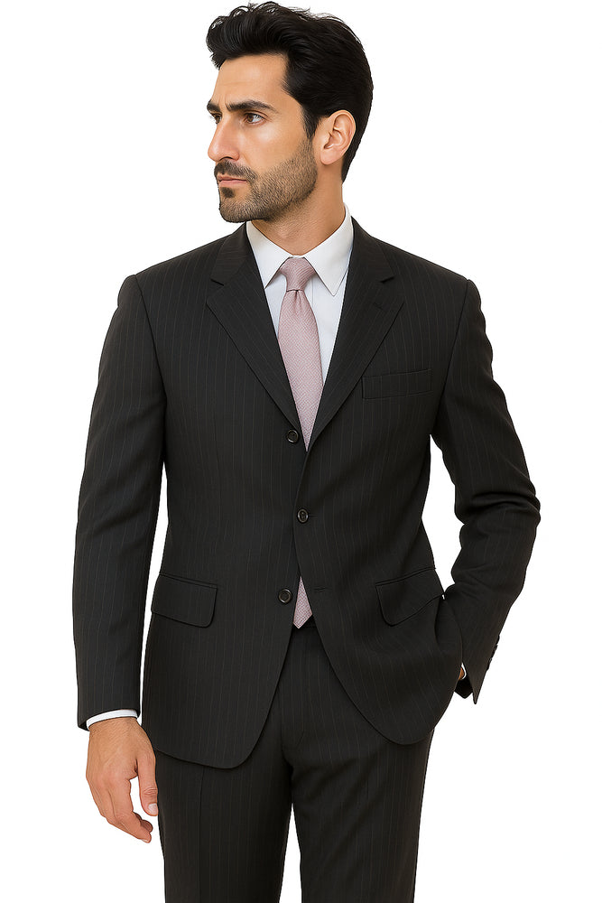 Alberto Nardoni black Stripe Three Buttons Style suit Wool suit Pleated pants