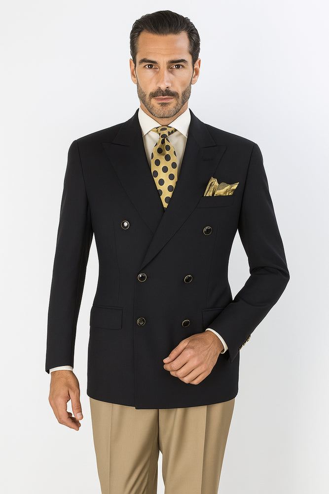 Apollo King Men's Double Breasted Sport Coat Peak Lapel