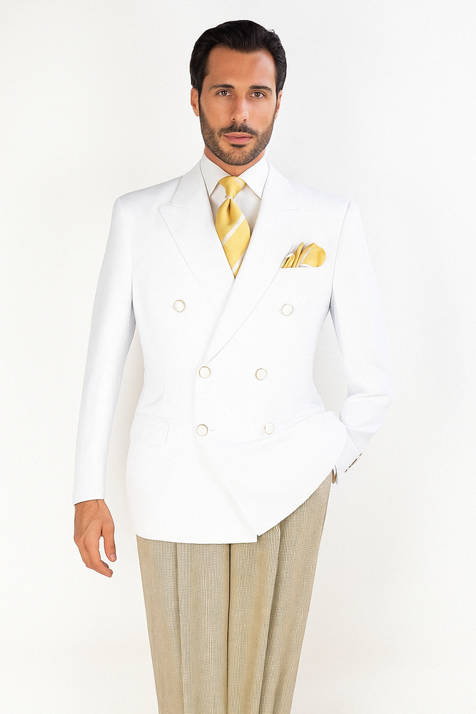 Apollo King Men's Double Breasted Sport Coat Peak Lapel