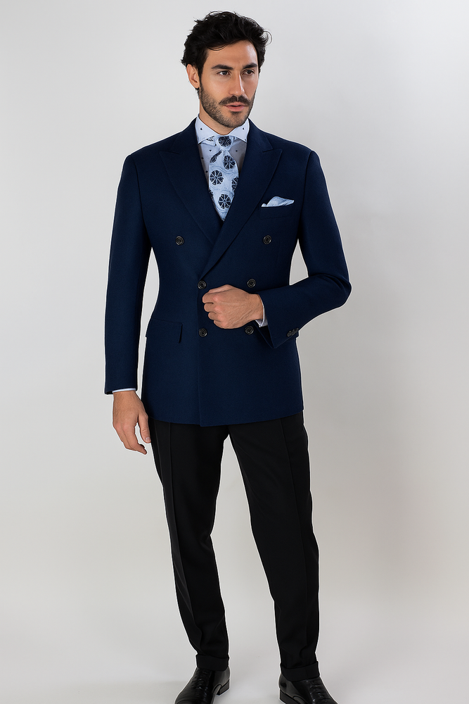 Apollo King Men's Double Breasted Sport Coat Peak Lapel