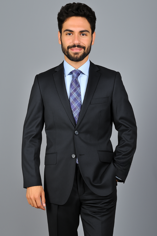 Authentic Statement Brand Men's Slim-fit Black patterned 2-button Suit - High End Suits - High Quality Suits