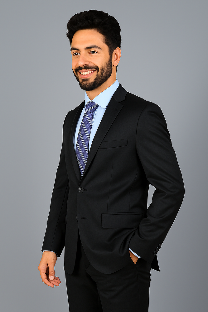 Authentic Statement Brand Men's Slim-fit Black patterned 2-button Suit - High End Suits - High Quality Suits