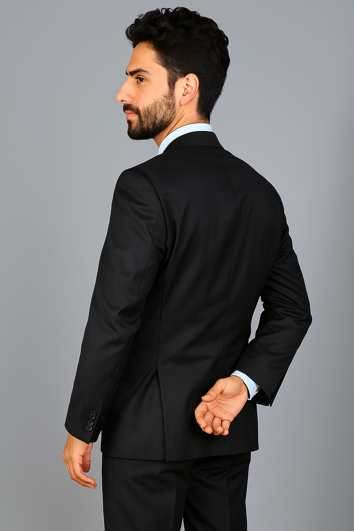 Authentic Statement Brand Men's Slim-fit Black patterned 2-button Suit - High End Suits - High Quality Suits