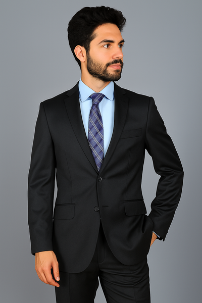 Authentic Statement Brand Men's Slim-fit Black patterned 2-button Suit - High End Suits - High Quality Suits