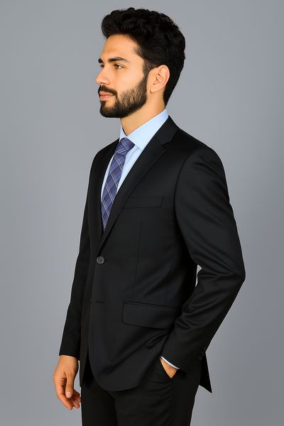 Authentic Statement Brand Men's Slim-fit Black patterned 2-button Suit - High End Suits - High Quality Suits