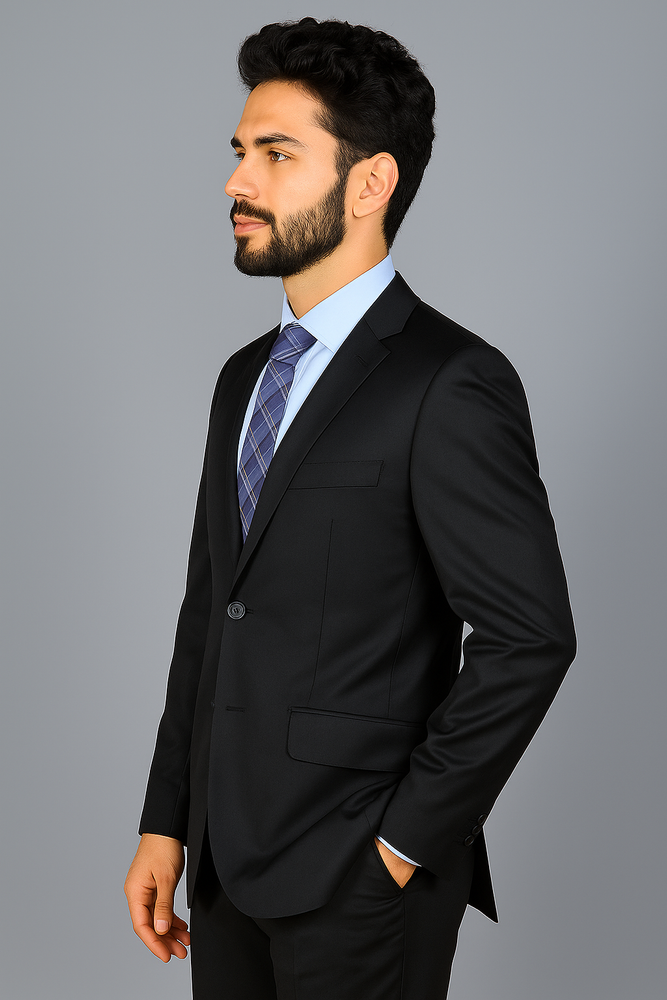 Authentic Statement Brand Men's Slim-fit Black patterned 2-button Suit - High End Suits - High Quality Suits