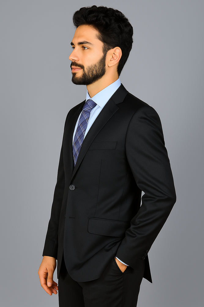 Authentic Statement Brand Men's Slim-fit Black patterned 2-button Suit - High End Suits - High Quality Suits