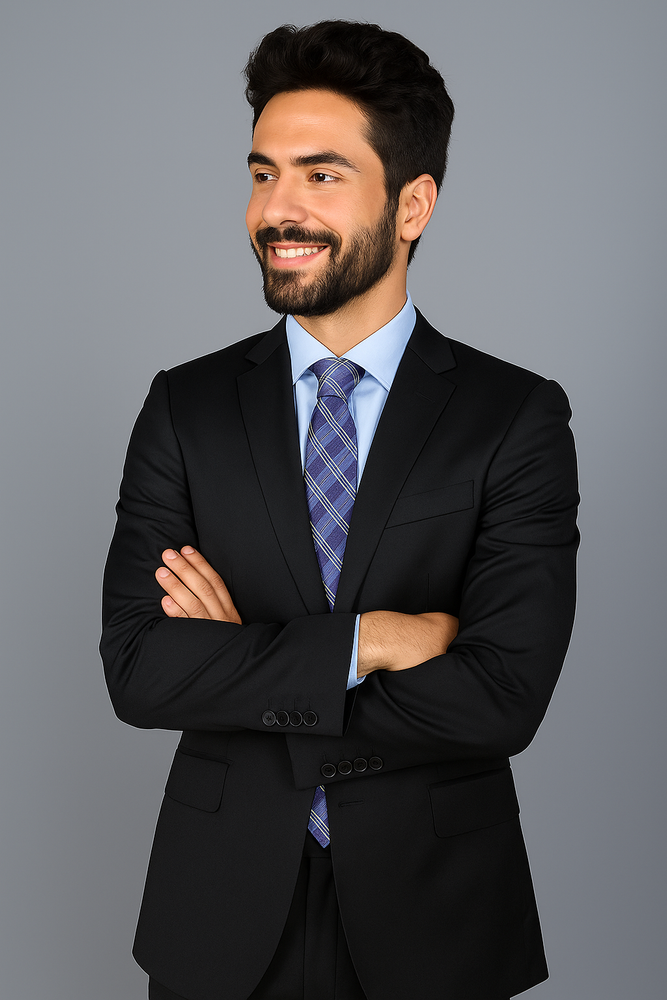 Authentic Statement Brand Men's Slim-fit Black patterned 2-button Suit - High End Suits - High Quality Suits