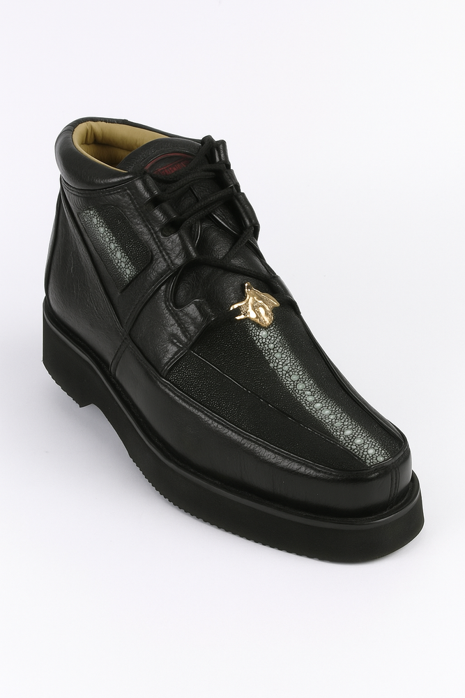 Los Altos Casual Black Stingray & Ostrich Skin Shoes