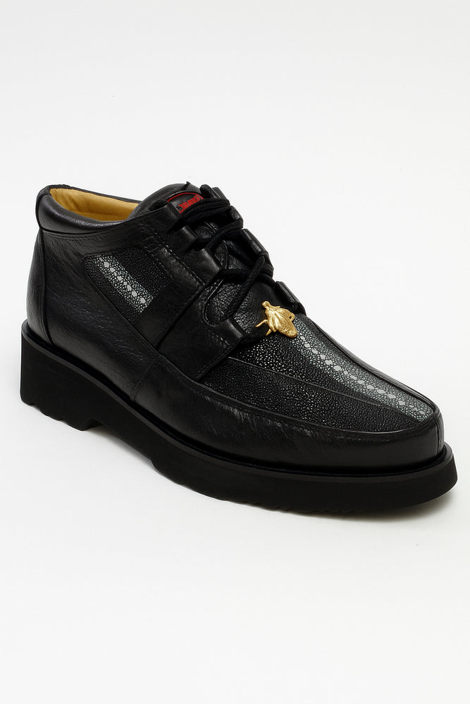 Los Altos Casual Black Stingray & Ostrich Skin Shoes