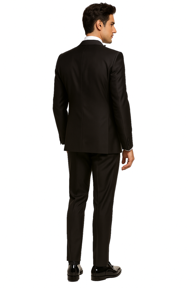 Men's Brown Grosgrain Shawl Collar Double Vent Tuxedo Suit Super 150's Wool Jacket + Pants Vest