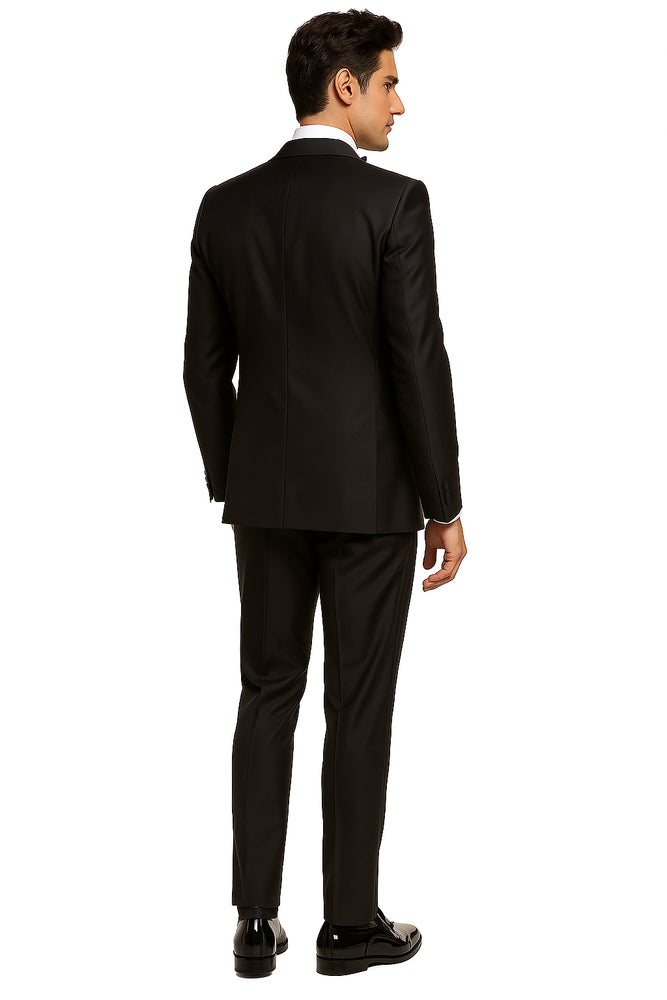 Men's Brown Grosgrain Shawl Collar Double Vent Tuxedo Suit Super 150's Wool Jacket + Pants Vest