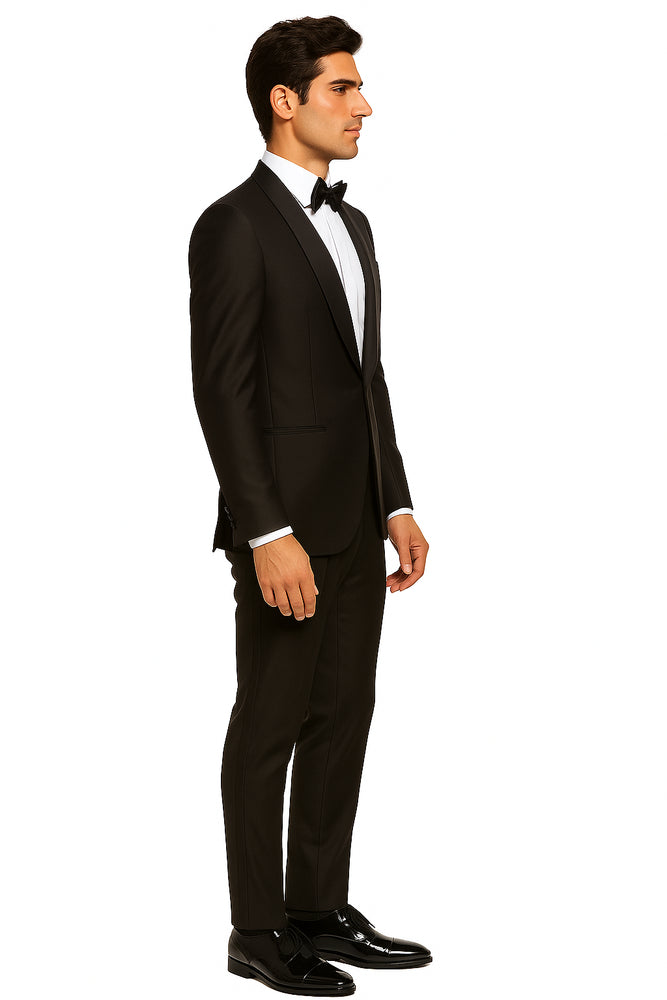 Men's Brown Grosgrain Shawl Collar Double Vent Tuxedo Suit Super 150's Wool Jacket + Pants Vest