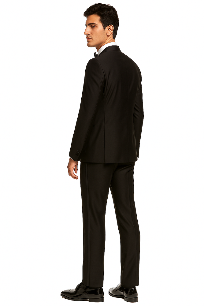 Men's Brown Grosgrain Shawl Collar Double Vent Tuxedo Suit Super 150's Wool Jacket + Pants Vest