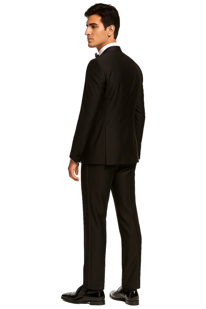 Men's Brown Grosgrain Shawl Collar Double Vent Tuxedo Suit Super 150's Wool Jacket + Pants Vest