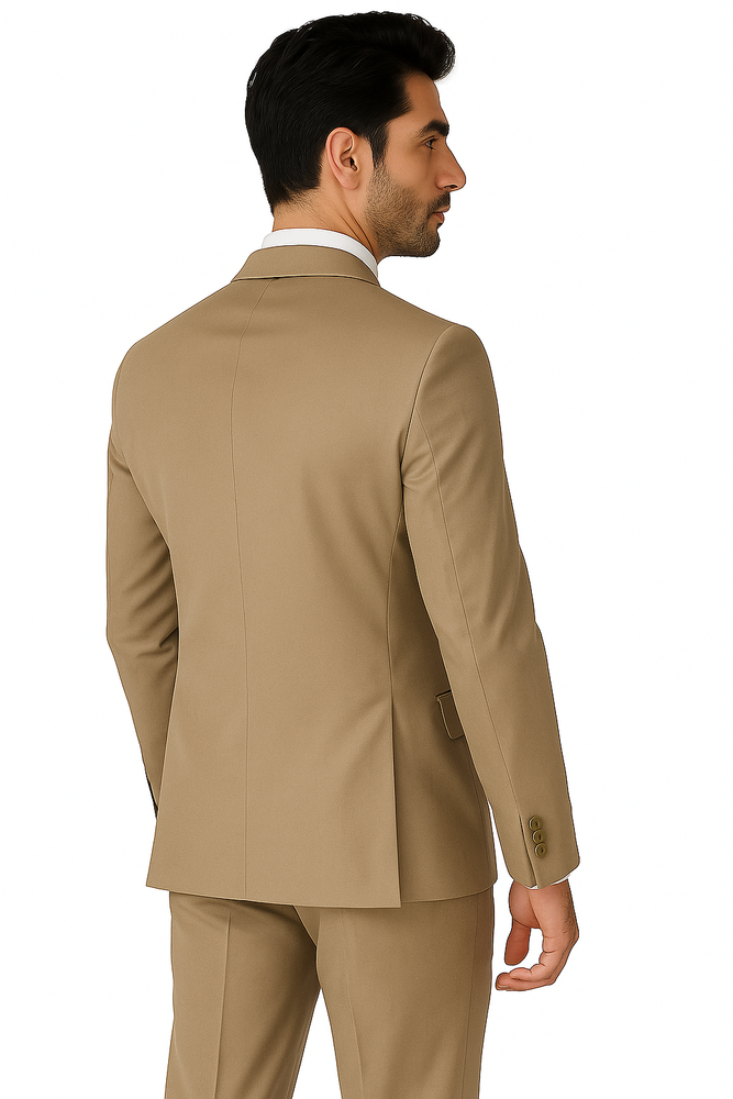 Mens 2 Button Classic Fit Pleated Pant Suit in Khaki