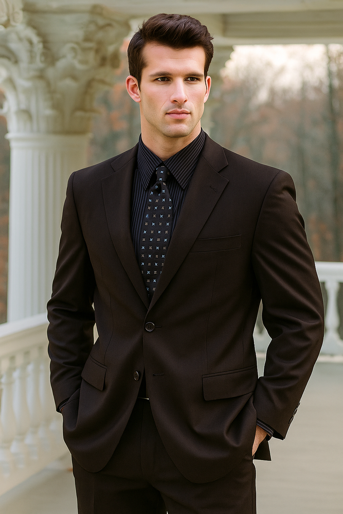 Men's Brown 2 Button Wool 2pc Suit Super 150's with Hand Pick Stitch Suit