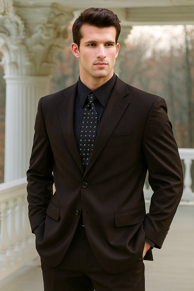 Men's Brown 2 Button Wool 2pc Suit Super 150's with Hand Pick Stitch Suit