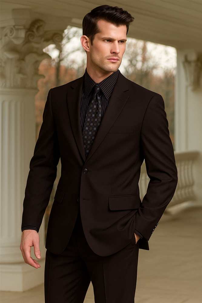 Men's Brown 2 Button Wool 2pc Suit Super 150's with Hand Pick Stitch Suit