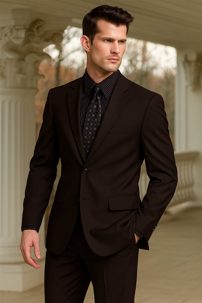 Men's Brown 2 Button Wool 2pc Suit Super 150's with Hand Pick Stitch Suit