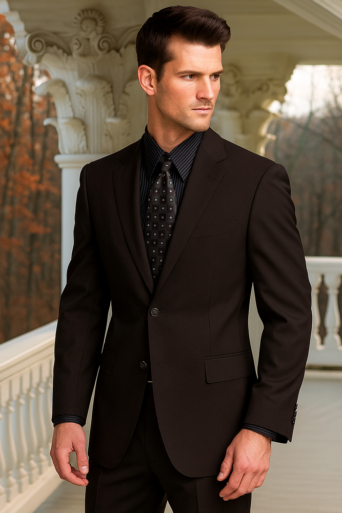 Men's Brown 2 Button Wool 2pc Suit Super 150's with Hand Pick Stitch Suit